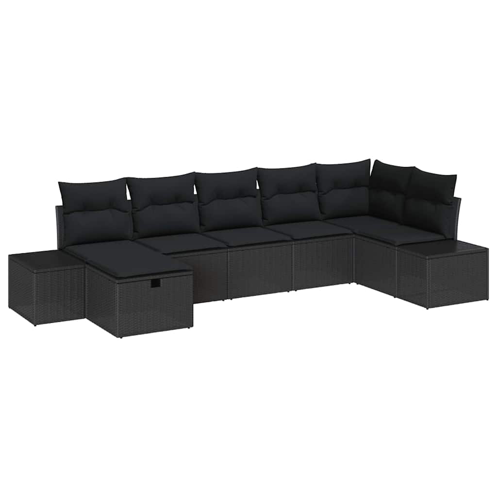 Set Divano da Giardino con cuscino 7 pcs Nero polyrattan | homemem39