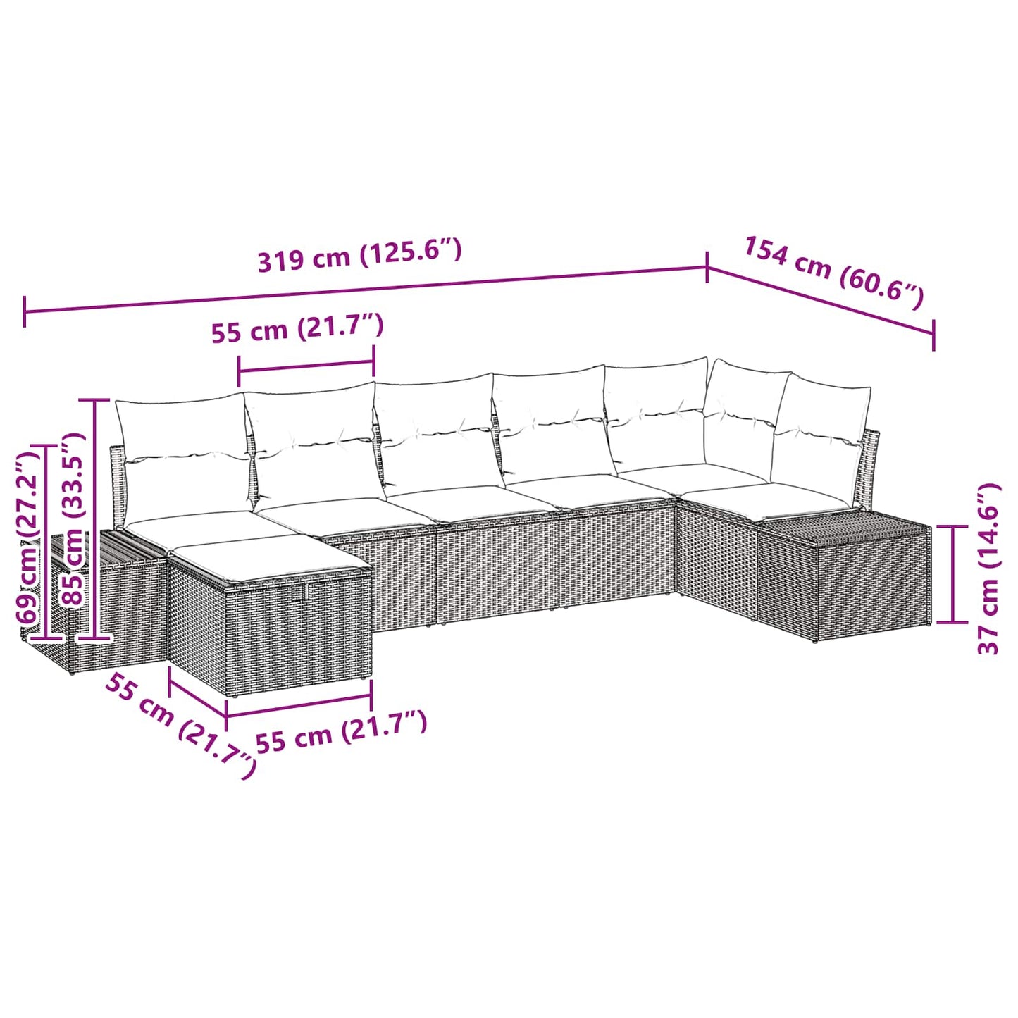 Set Divano da Giardino con cuscino 7 pcs Marrone polyrattan | homemem39