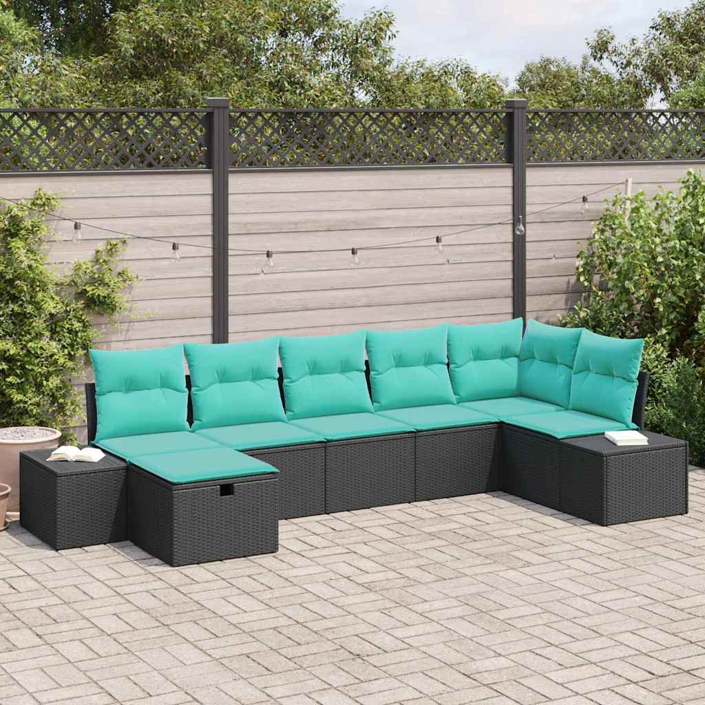 Set Divano da Giardino 7 pz Nero polyrattan - homemem39