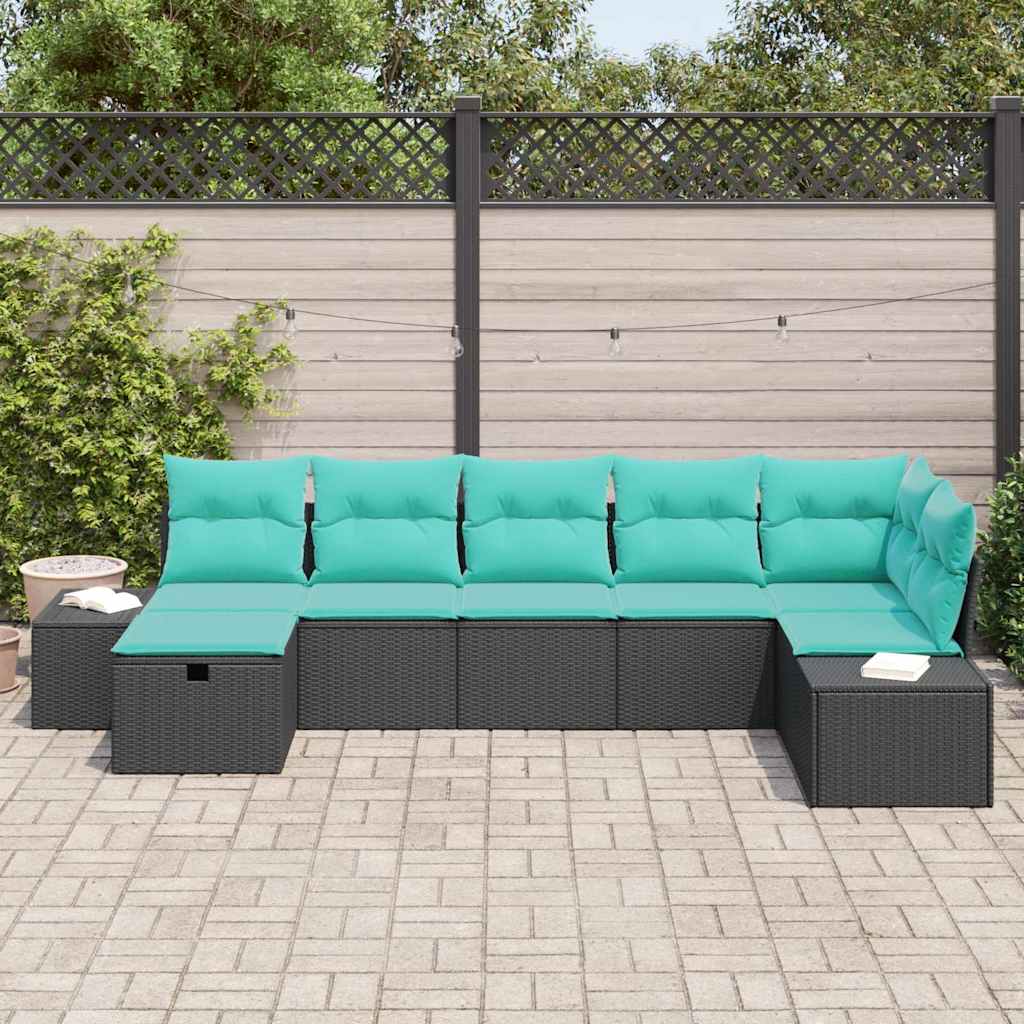 Set Divano da Giardino 7 pz Nero polyrattan - homemem39