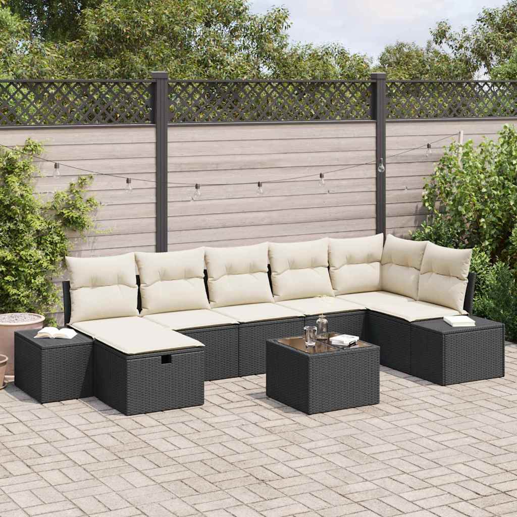 Set Divano da Giardino con cuscino 8 pcs Nero polyrattan - homemem39