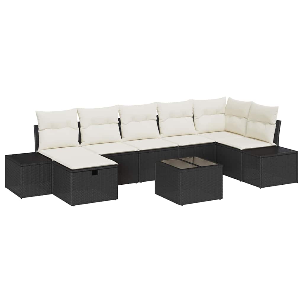 Set Divano da Giardino con cuscino 8 pcs Nero polyrattan - homemem39