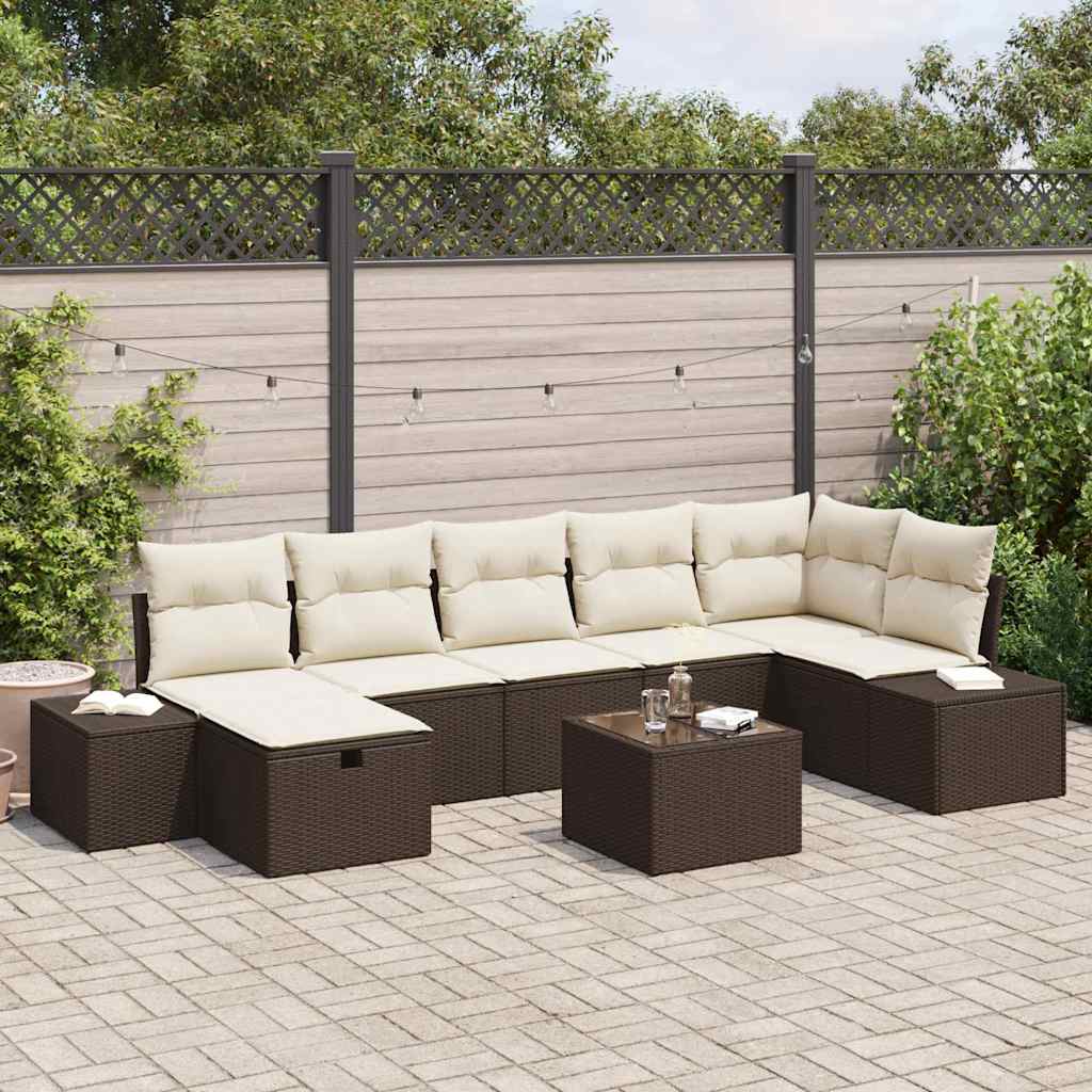 Set Divano da Giardino con cuscino 8 pcs Marrone polyrattan - homemem39