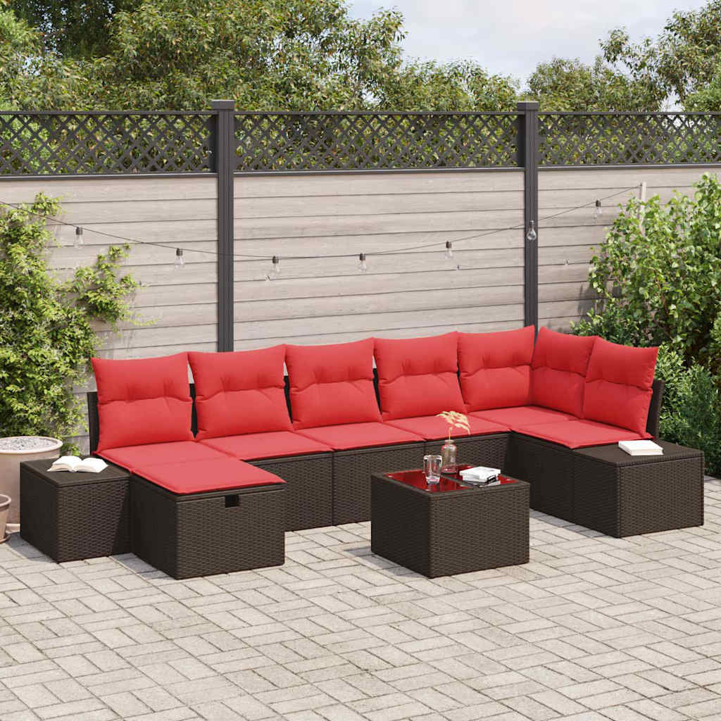 Set Divano da Giardino con cuscino 8 pcs Marrone polyrattan | homemem39