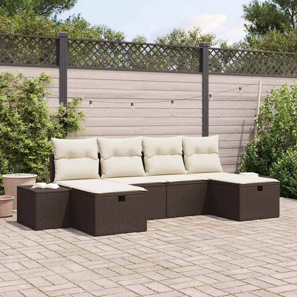 Set Divano da Giardino con cuscino 6 pcs Marrone polyrattan - homemem39