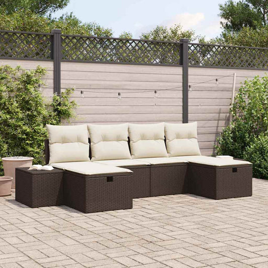 Set Divano da Giardino con cuscino 6 pcs Marrone polyrattan