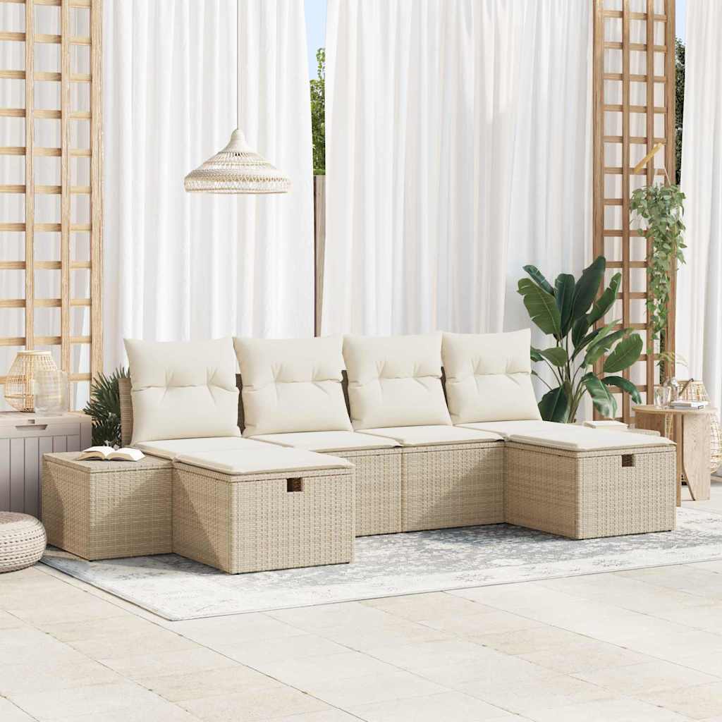 Set Divano da Giardino con cuscino 6 pcs Beige polyrattan - homemem39