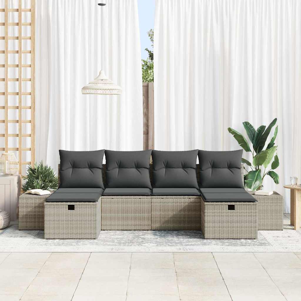 Set Divano da Giardino 6 pcs Grigio chiaro polyrattan - homemem39
