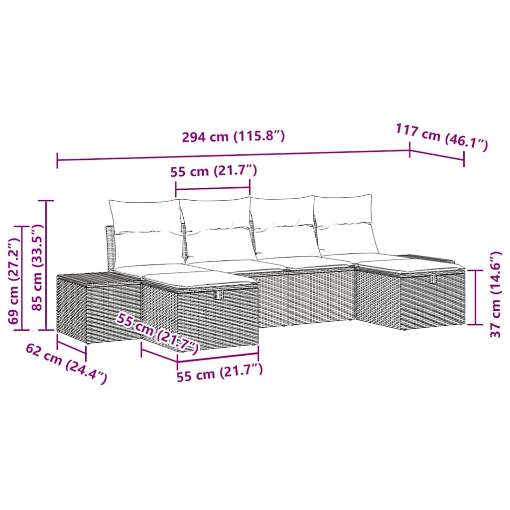 Set Divano da Giardino 6 pcs Grigio chiaro polyrattan - homemem39