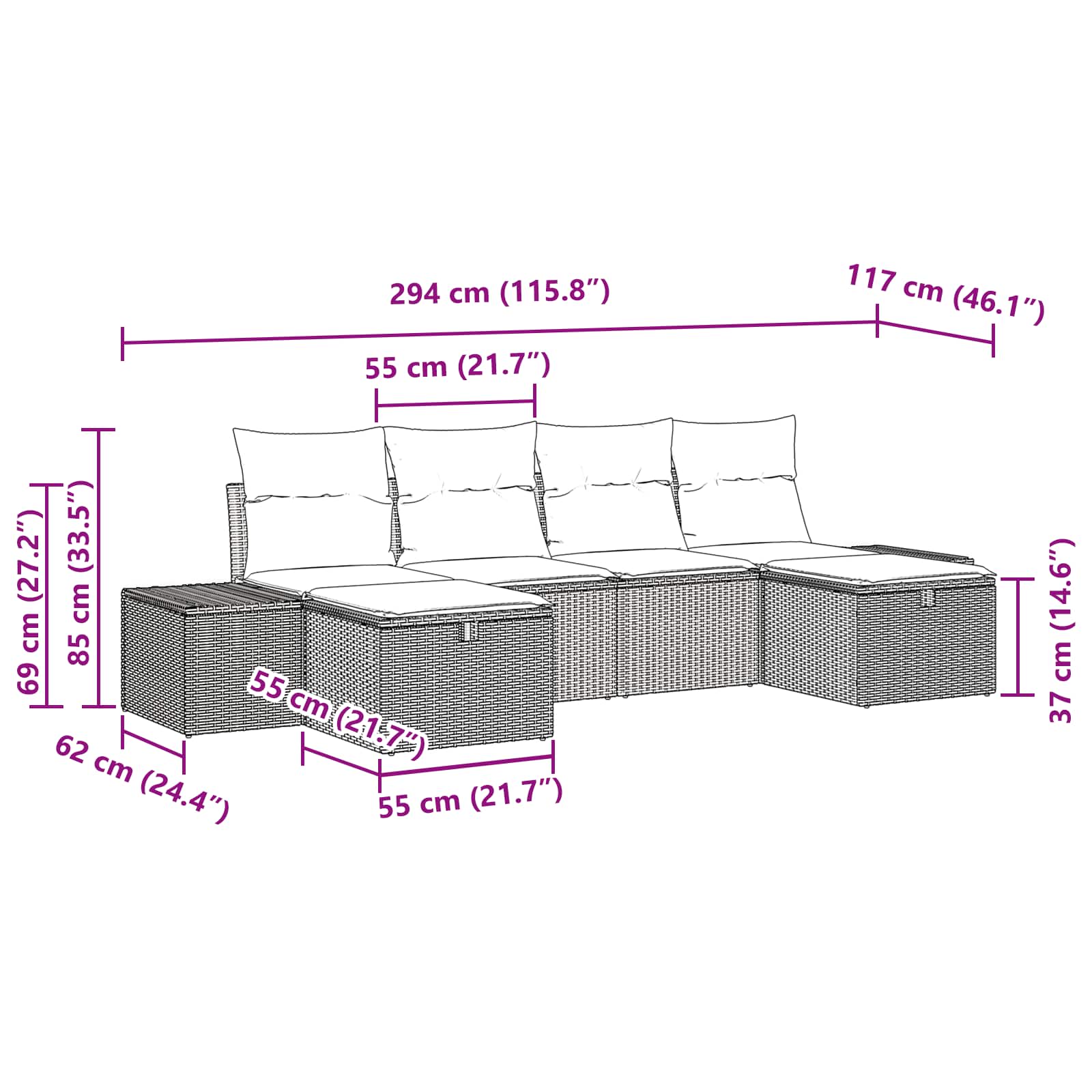 Set Divano da Giardino 6 pz Nero polyrattan | homemem39