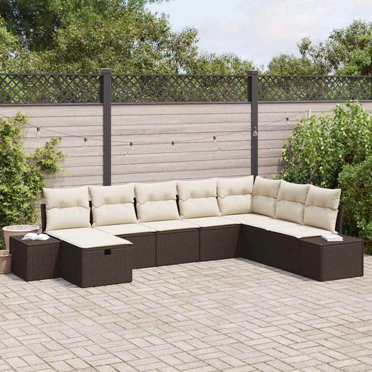 Set Divano da Giardino con cuscino 8 pcs Marrone polyrattan - homemem39