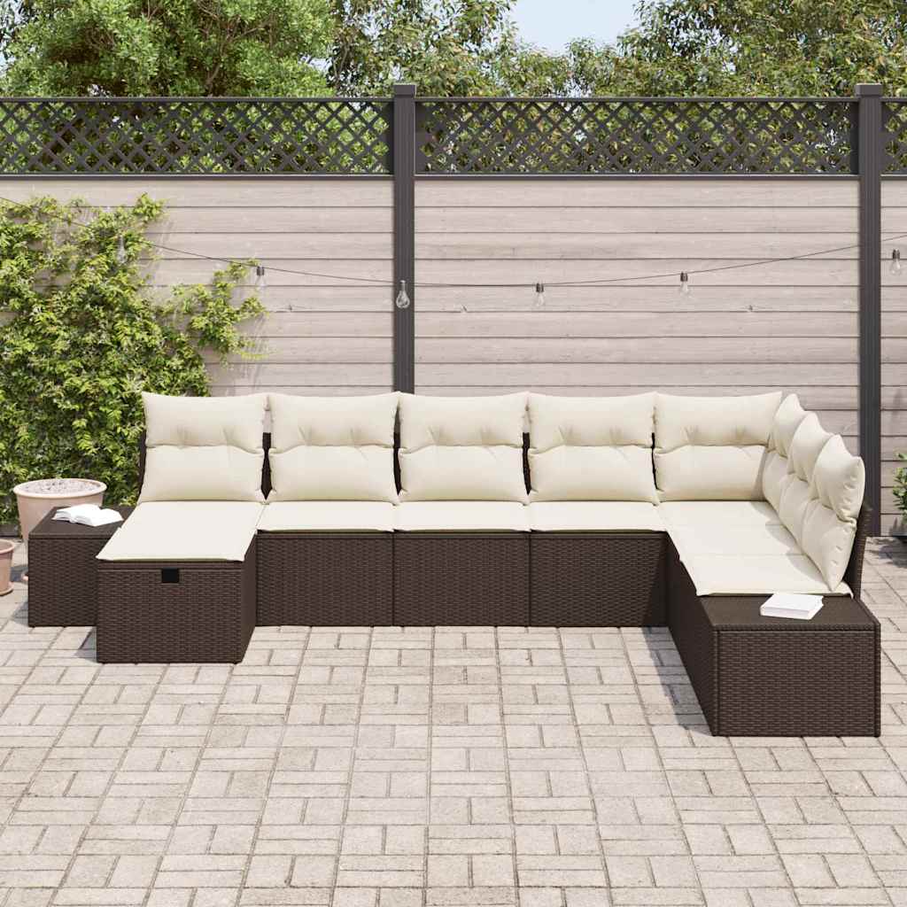 Set Divano da Giardino con cuscino 8 pcs Marrone polyrattan - homemem39