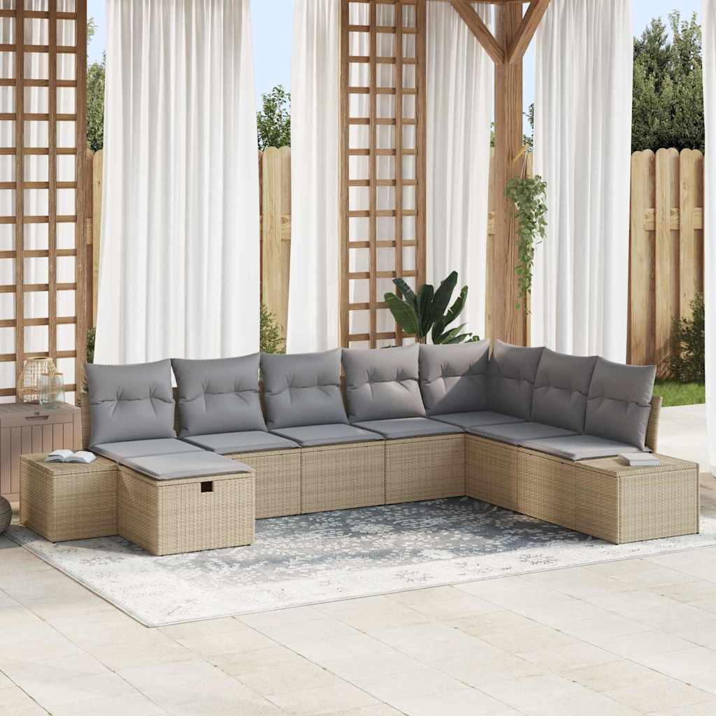 Set Divano da Giardino con cuscino 8 pcs Beige polyrattan - homemem39