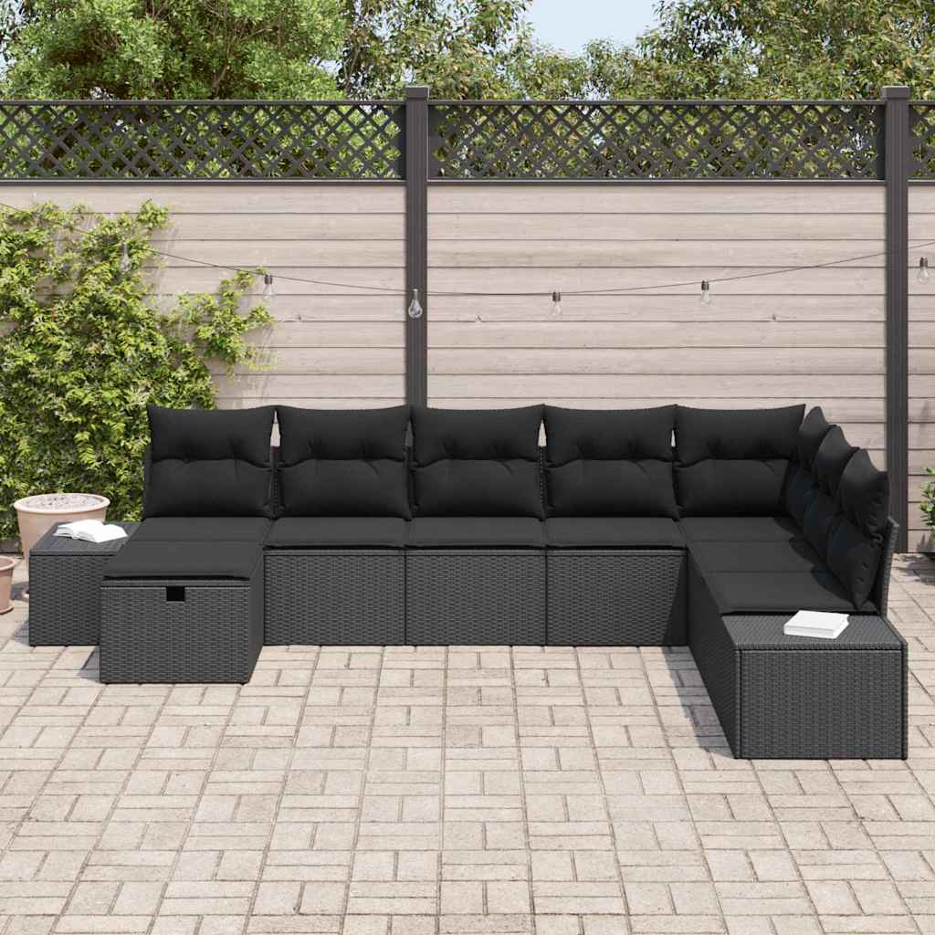 Set Divano da Giardino con cuscino 8 pcs Nero polyrattan | homemem39