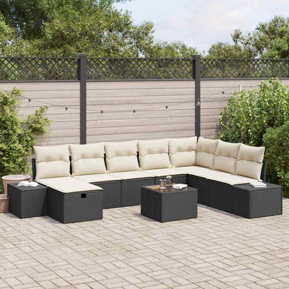 Set Divano da Giardino con cuscino 9 pcs Nero polyrattan - homemem39