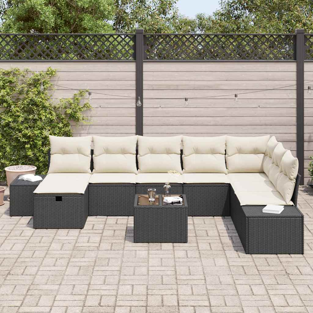 Set Divano da Giardino con cuscino 9 pcs Nero polyrattan - homemem39