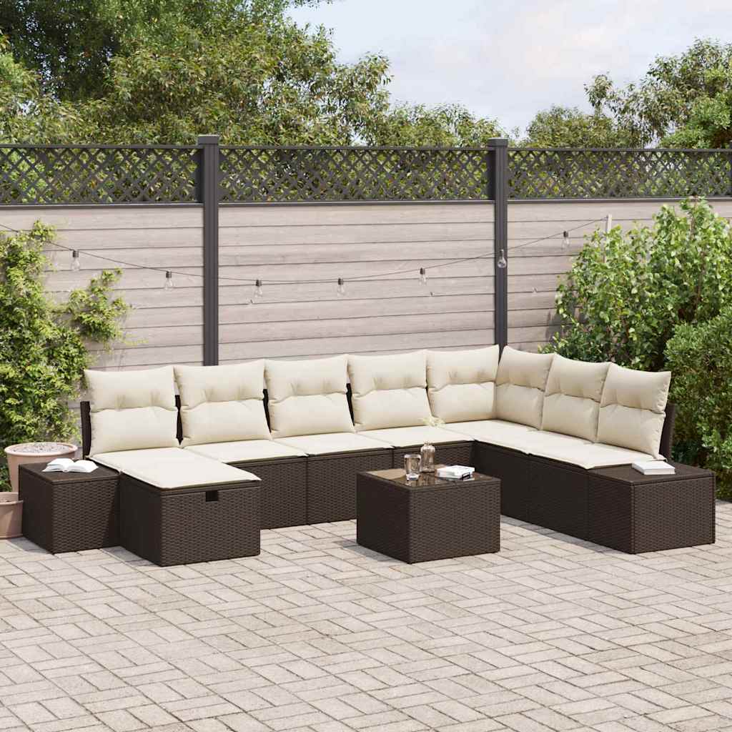 Set Divano da Giardino con cuscino 9 pcs Marrone polyrattan - homemem39