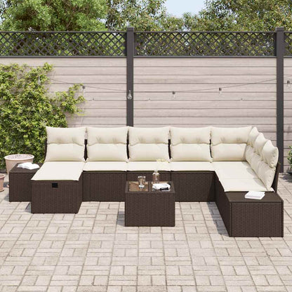 Set Divano da Giardino con cuscino 9 pcs Marrone polyrattan - homemem39