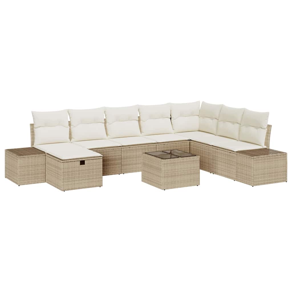 Set Divano da Giardino con cuscino 9 pcs Beige polyrattan - homemem39