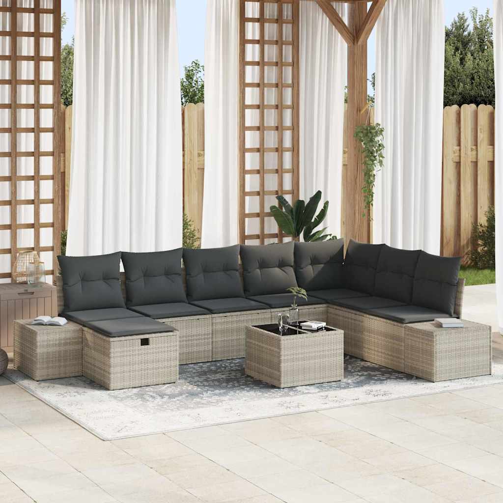 Set Divano da Giardino 9 pcs Grigio chiaro polyrattan - homemem39