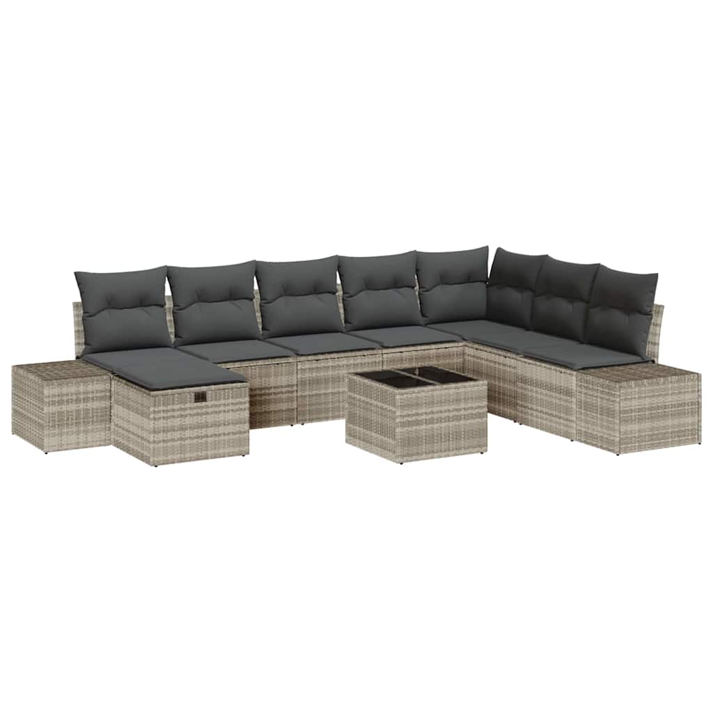 Set Divano da Giardino 9 pcs Grigio chiaro polyrattan - homemem39
