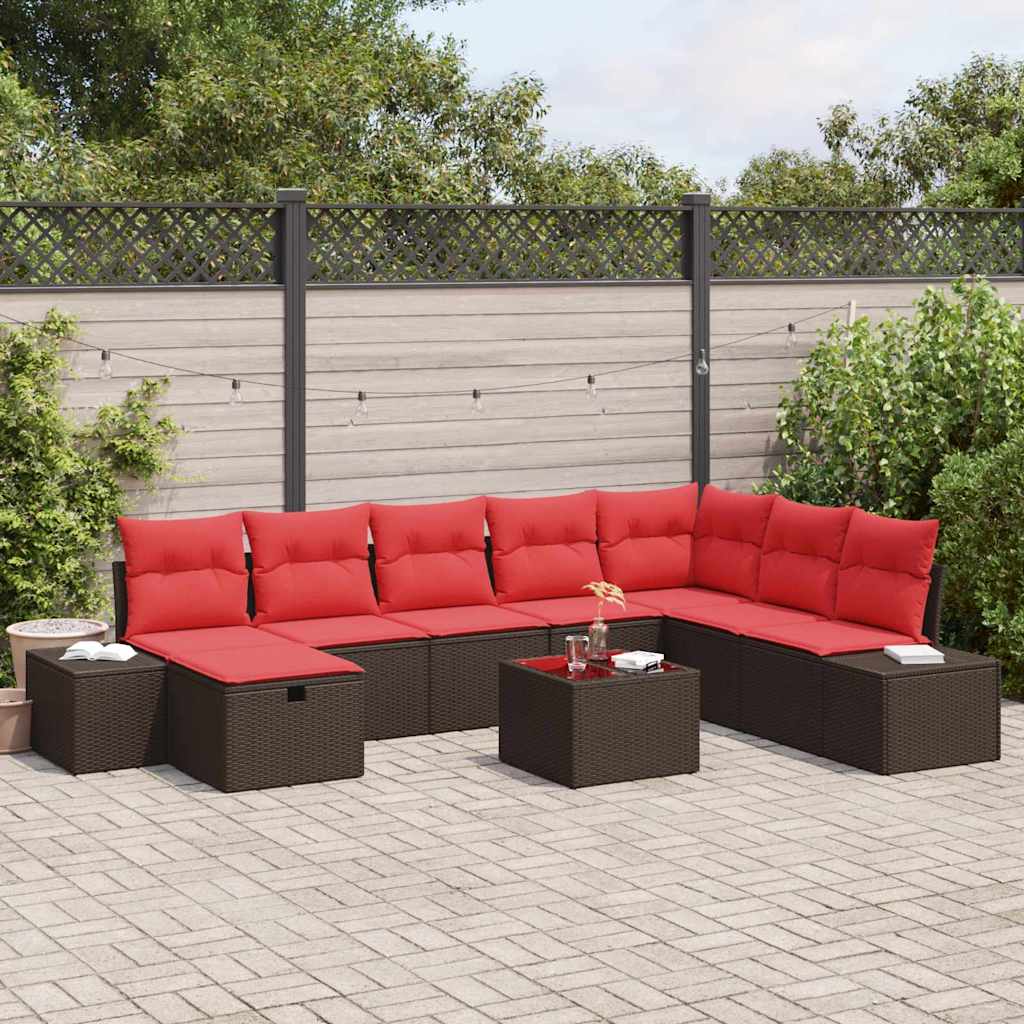 Set Divano da Giardino con cuscino 9 pcs Marrone polyrattan | homemem39