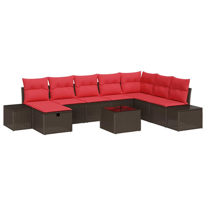 Set Divano da Giardino con cuscino 9 pcs Marrone polyrattan | homemem39