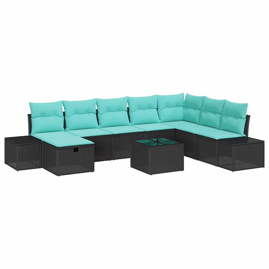 Set Divano da Giardino 9 pz Nero polyrattan | homemem39