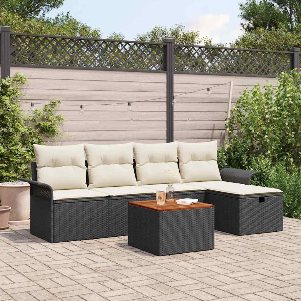 Set Divano da Giardino con archiviazione 6 pcs Nero Poly Rattan - homemem39