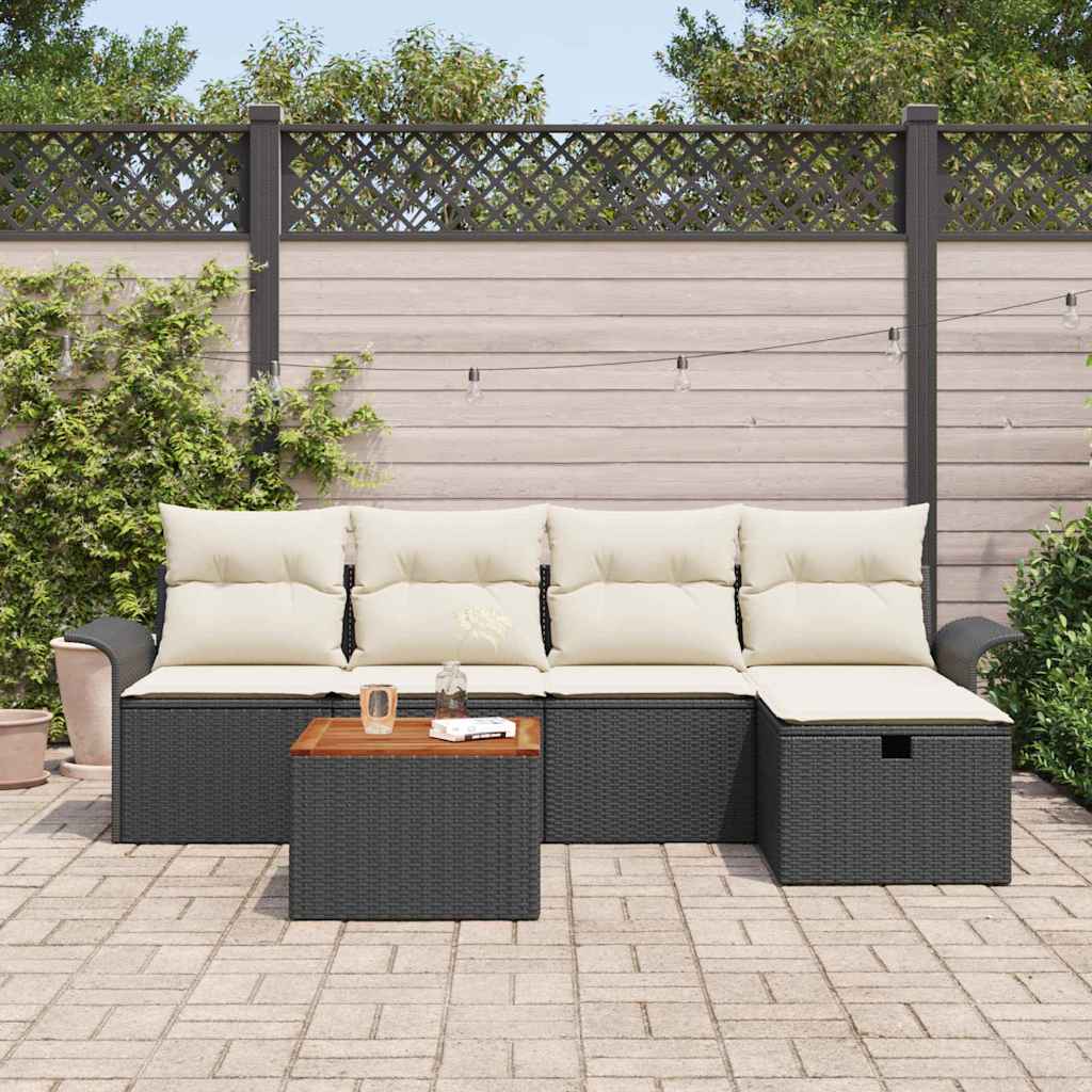 Set Divano da Giardino con archiviazione 6 pcs Nero Poly Rattan - homemem39