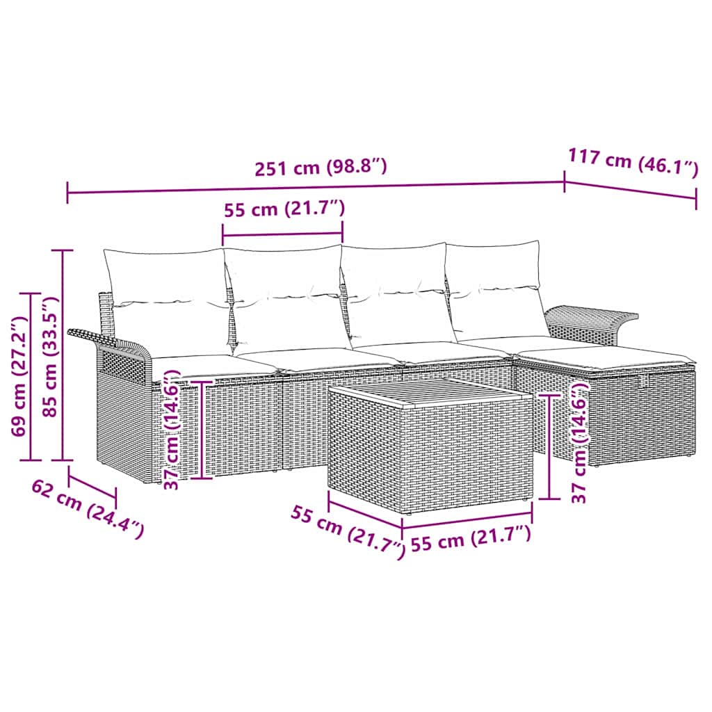 Set Divano da Giardino 6 pz Grigio polyrattan | homemem39