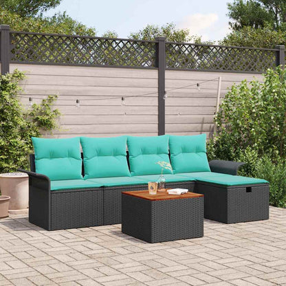 Set Divano da Giardino con cuscino 6 pcs Nero polyrattan | homemem39