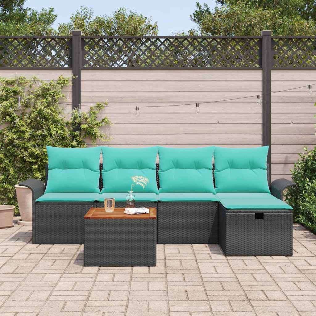 Set Divano da Giardino con cuscino 6 pcs Nero polyrattan | homemem39
