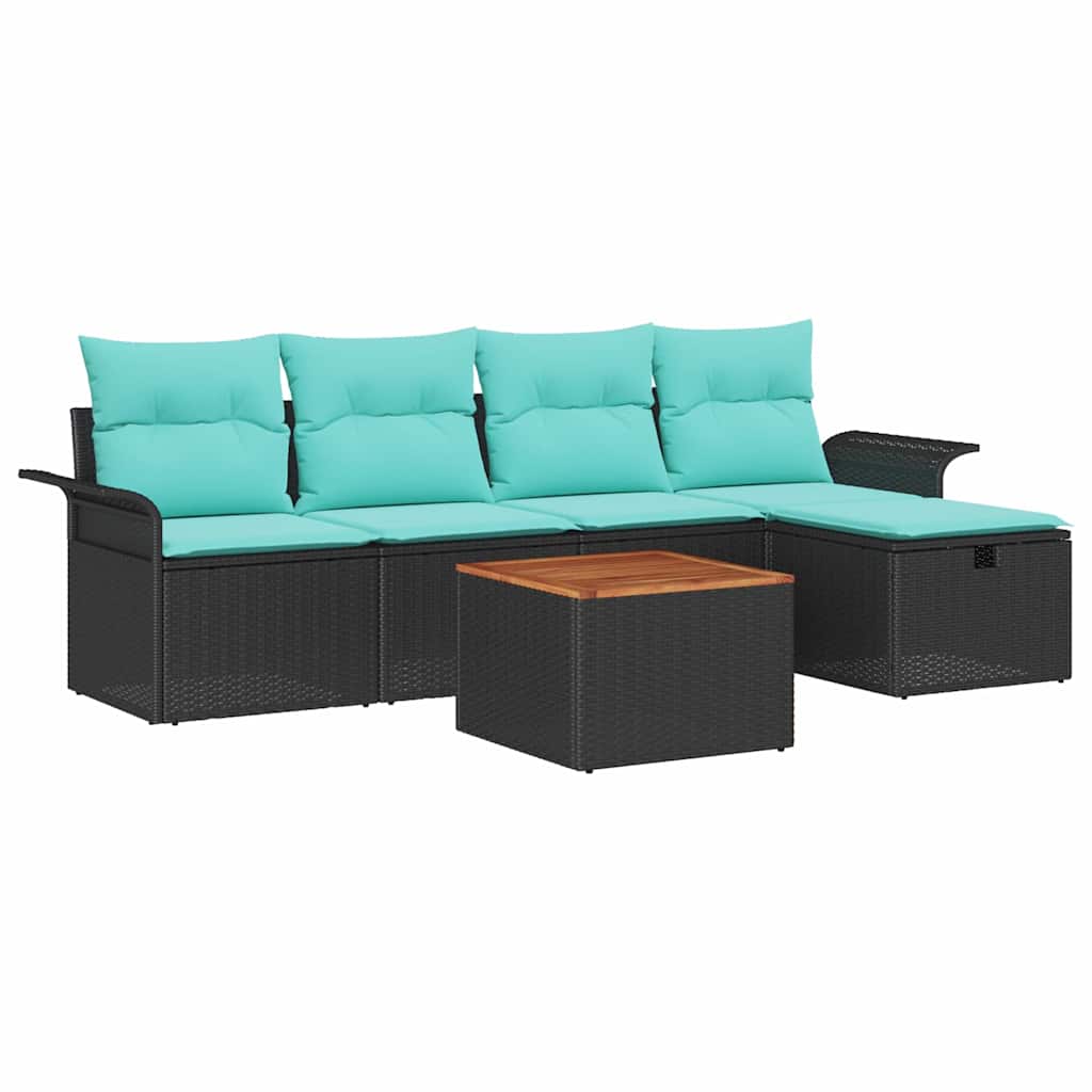 Set Divano da Giardino con cuscino 6 pcs Nero polyrattan | homemem39
