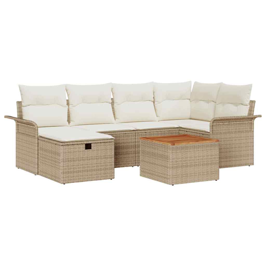 Set Divano da Giardino con cuscino 7 pcs Beige Poly Rattan - homemem39