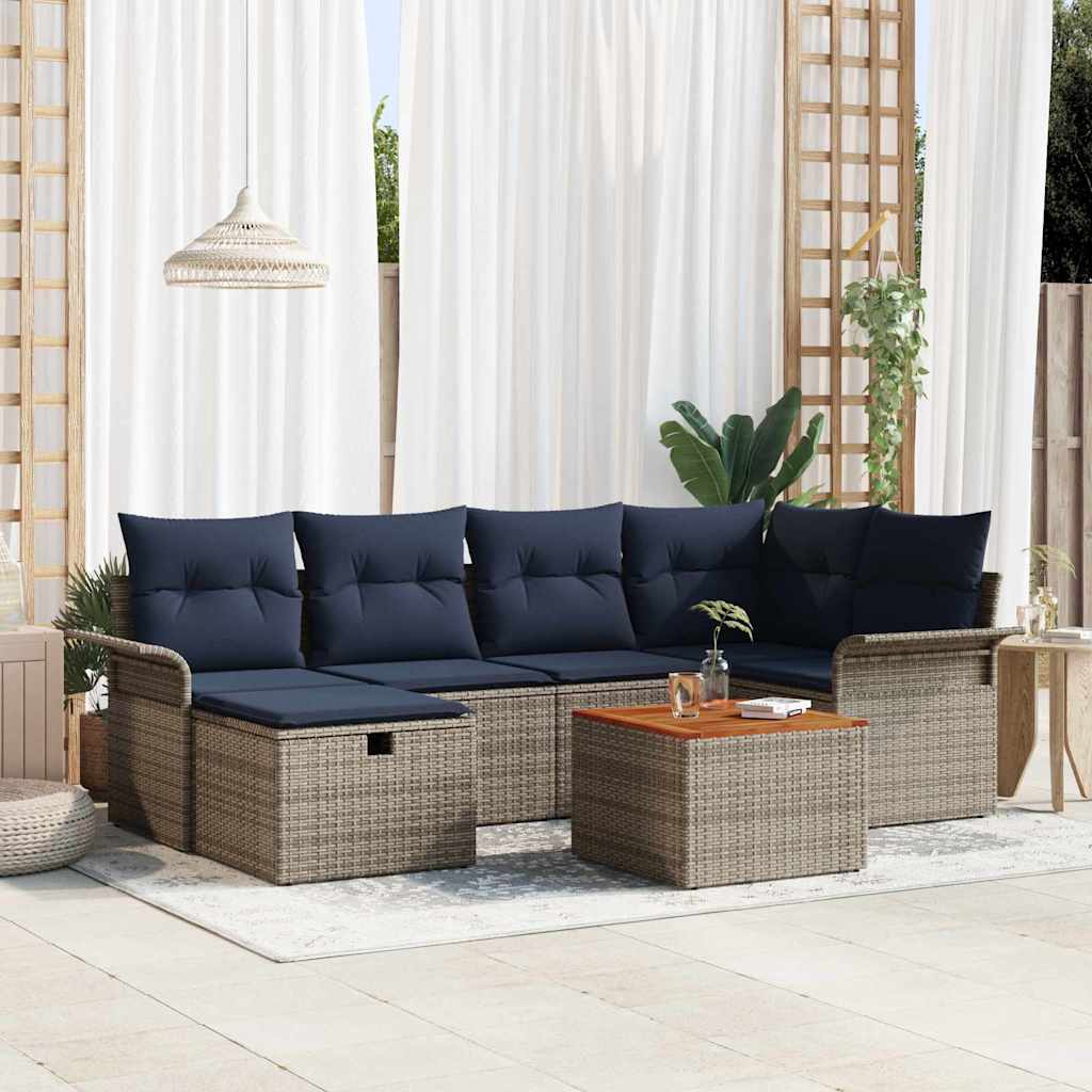 Set Divano da Giardino con cuscino 7 pcs Grigio polyrattan | homemem39