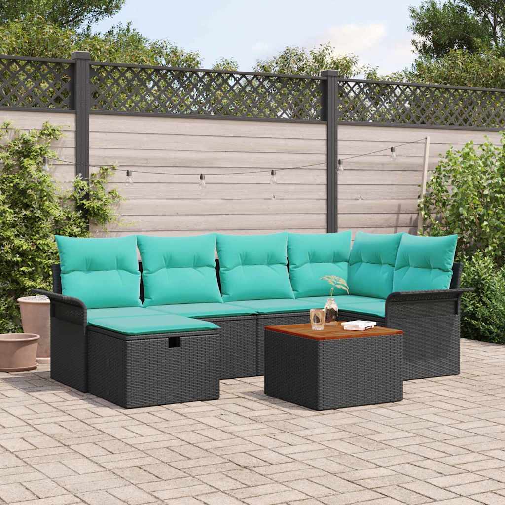 Set Divano da Giardino con cuscino 7 pcs Nero polyrattan | homemem39