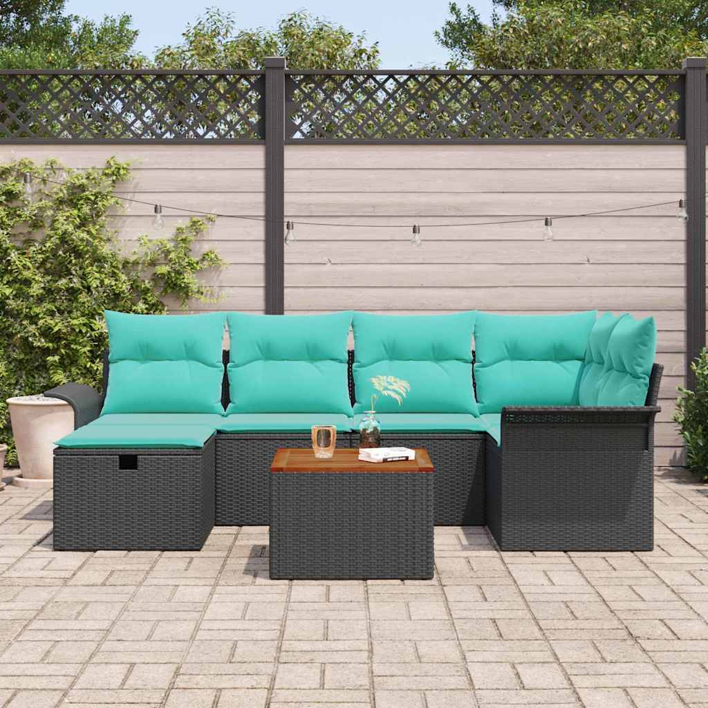 Set Divano da Giardino con cuscino 7 pcs Nero polyrattan | homemem39