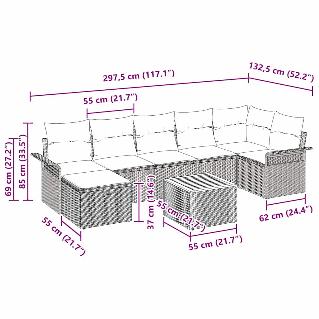 Set Divano da Giardino 8 pcs Beige polyrattan - homemem39
