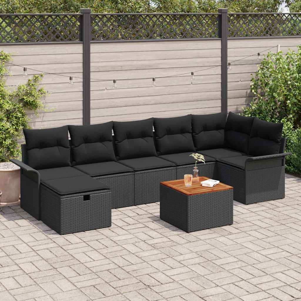 Set Divano da Giardino con cuscino 8 pcs Nero polyrattan | homemem39