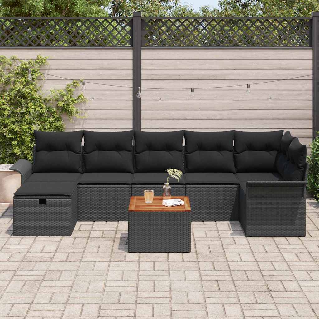 Set Divano da Giardino con cuscino 8 pcs Nero polyrattan | homemem39