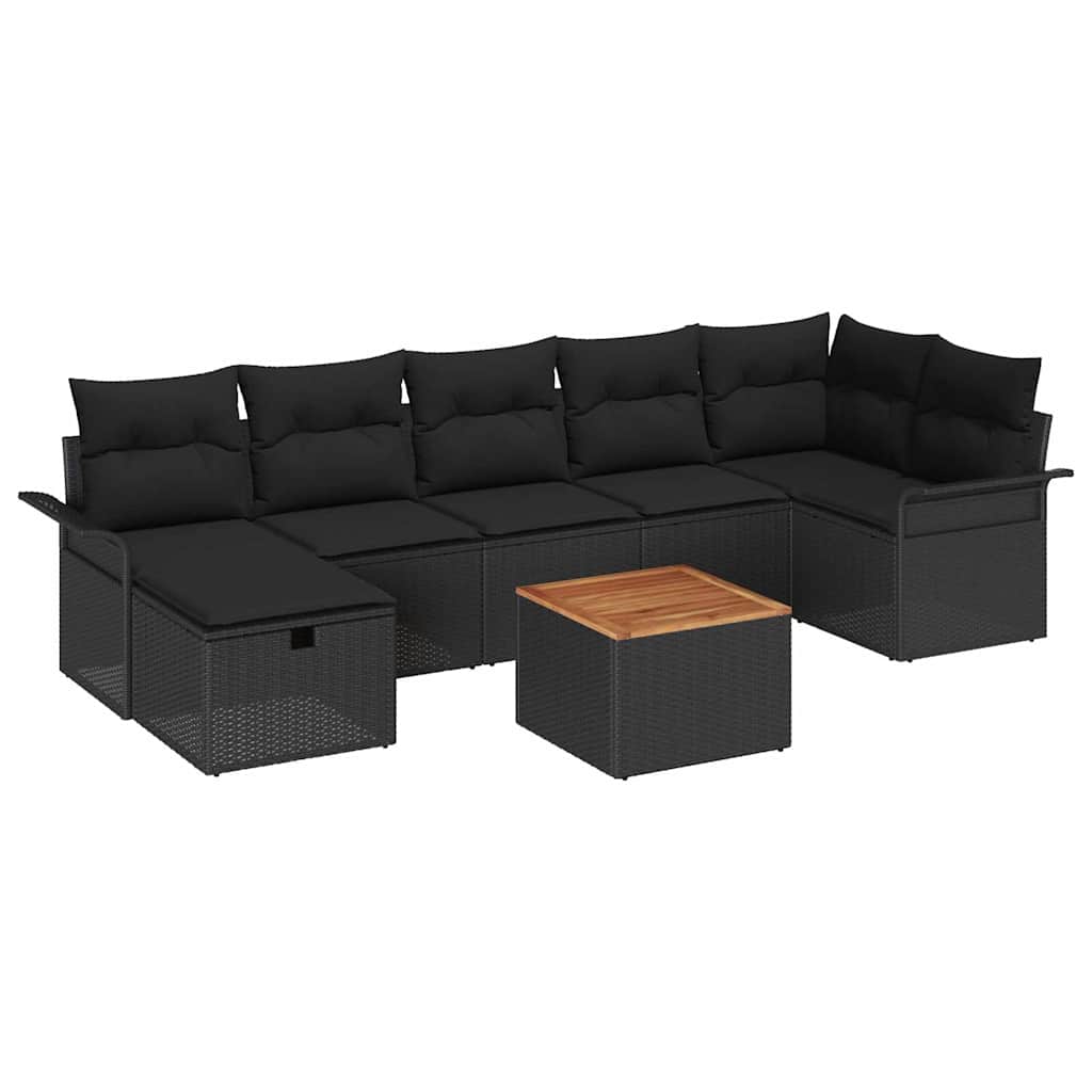 Set Divano da Giardino con cuscino 8 pcs Nero polyrattan | homemem39