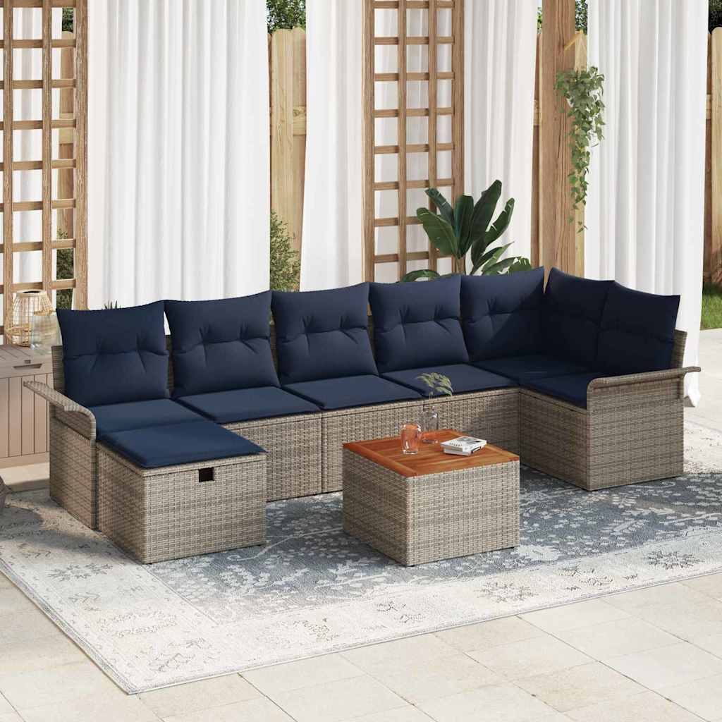 Set Divano da Giardino con cuscino 8 pcs Grigio polyrattan | homemem39