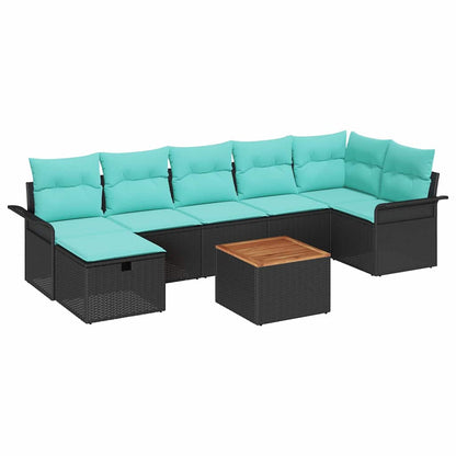 Set Divano da Giardino con cuscino 8 pcs Nero polyrattan | homemem39