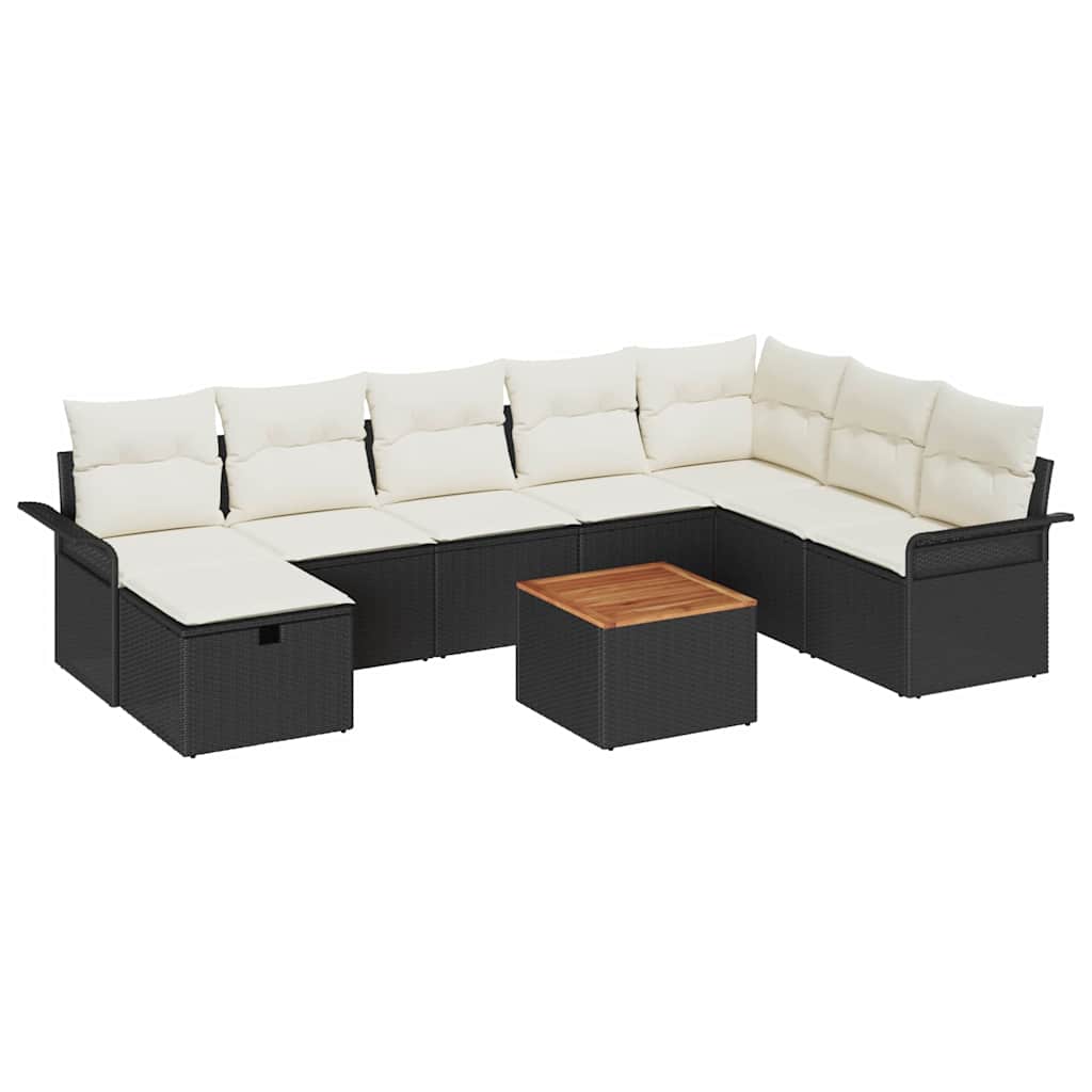 Set Divano da Giardino con cuscino 9 pcs Nero Poly Rattan - homemem39