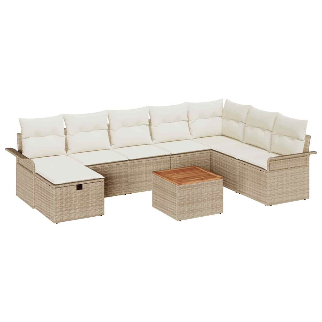 Set Divano da Giardino con cuscino 9 pcs Beige Poly Rattan - homemem39