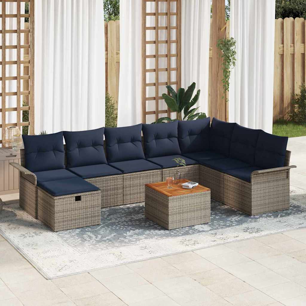 Set Divano da Giardino con cuscino 9 pcs Grigio polyrattan | homemem39