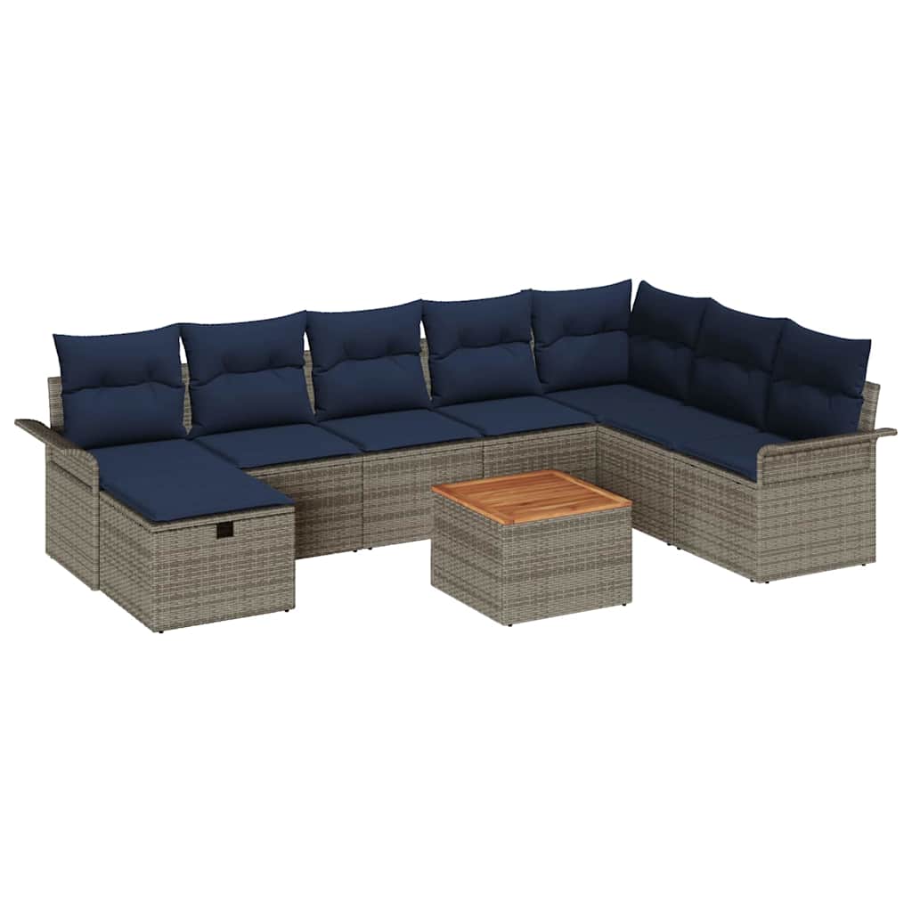 Set Divano da Giardino con cuscino 9 pcs Grigio polyrattan | homemem39
