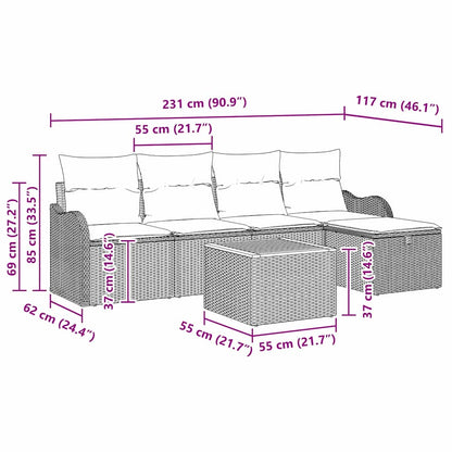 Set Divano da Giardino con cuscino 6 pcs Beige Poly Rattan - homemem39