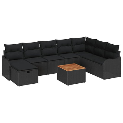 Set Divano da Giardino con cuscino 9 pcs Nero polyrattan | homemem39